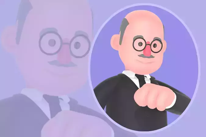 Stylized 3D Male Judge Character - Checking Watch Pose