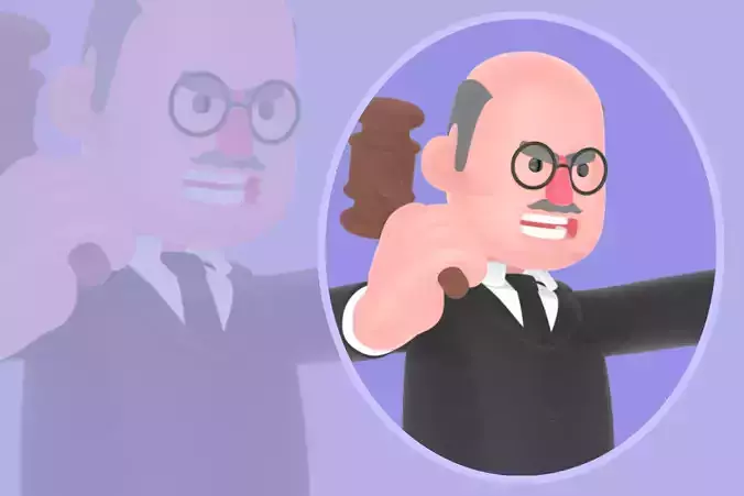 Stylized 3D Male Judge Character - Pointing and Holding Gavel