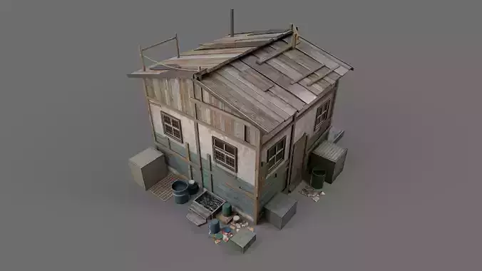Post-Apocalypse Wooden House Low-poly 3D model 2