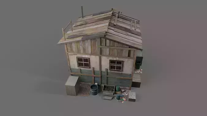 Post-Apocalypse Wooden House Low-poly 3D model 3