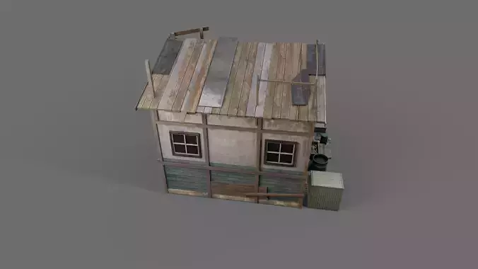 Post-Apocalypse Wooden House Low-poly 3D model 6
