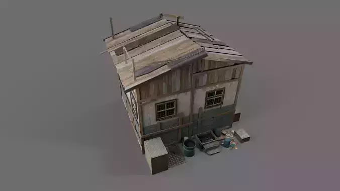 Post-Apocalypse Wooden House Low-poly 3D model 4