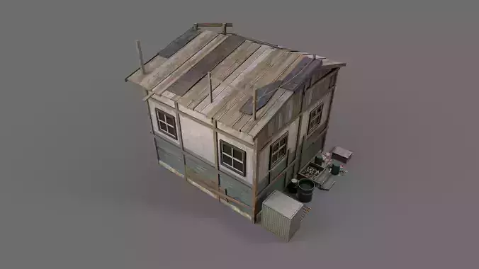 Post-Apocalypse Wooden House Low-poly 3D model 5