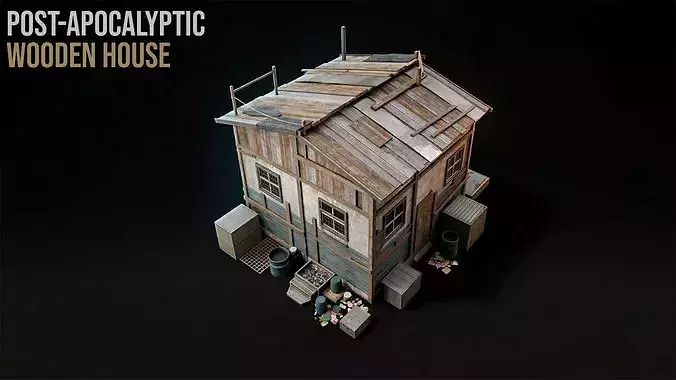 Post-Apocalypse Wooden House Low-poly 3D model