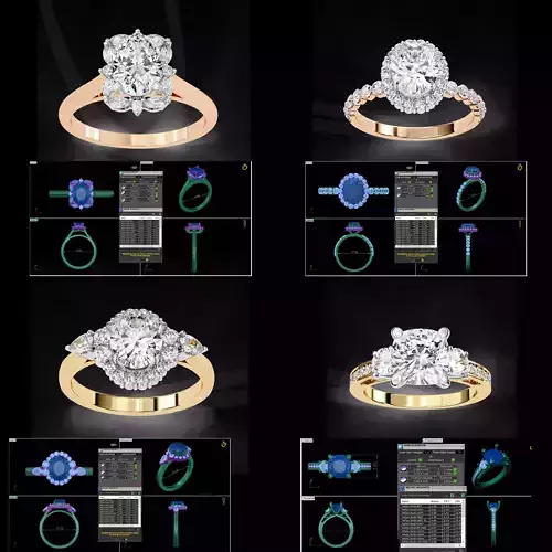Luxury Diamond Rings CAD Bundle 63 Files STL and 3DM 3D print model