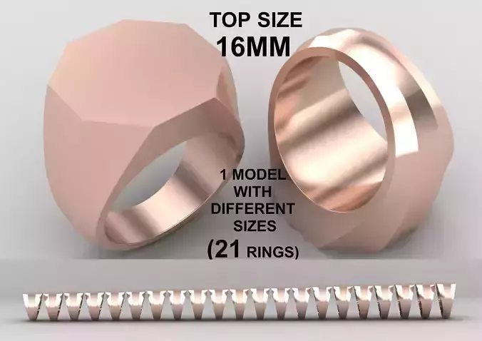 octagonal Signet Ring Base 16 MM top in All sizes 251-MWC