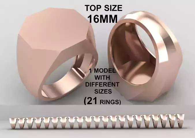 octagonal Signet Ring Base 16MM top in All sizes 252-MWC