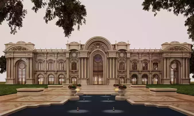 Luxurious classical palaces mansions opera houses Low-poly 3D model