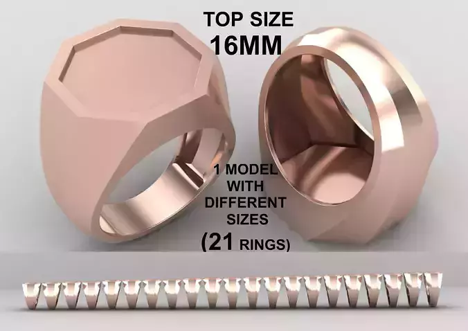 octagonal enamel Signet Ring Base 16 MM top in All sizes 253-MWC