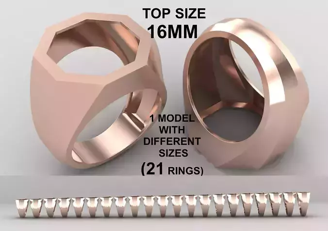 octagonal hollow Signet Ring Base 16 MM top in All sizes 254-MWC