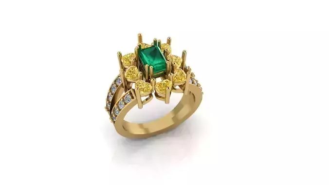 emerald and heart halo high jewelry ring 