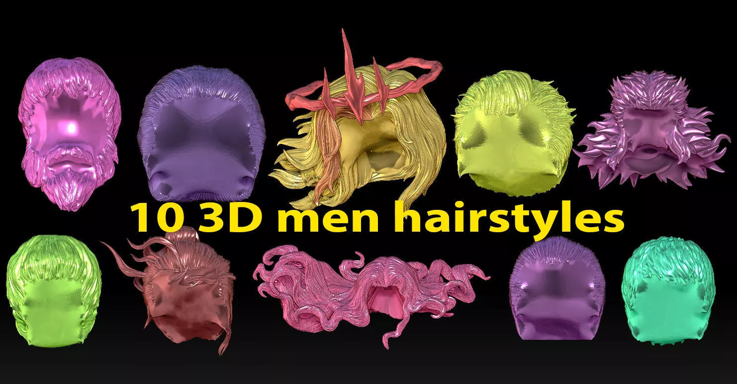 10 3D men hairstyles 3D print model