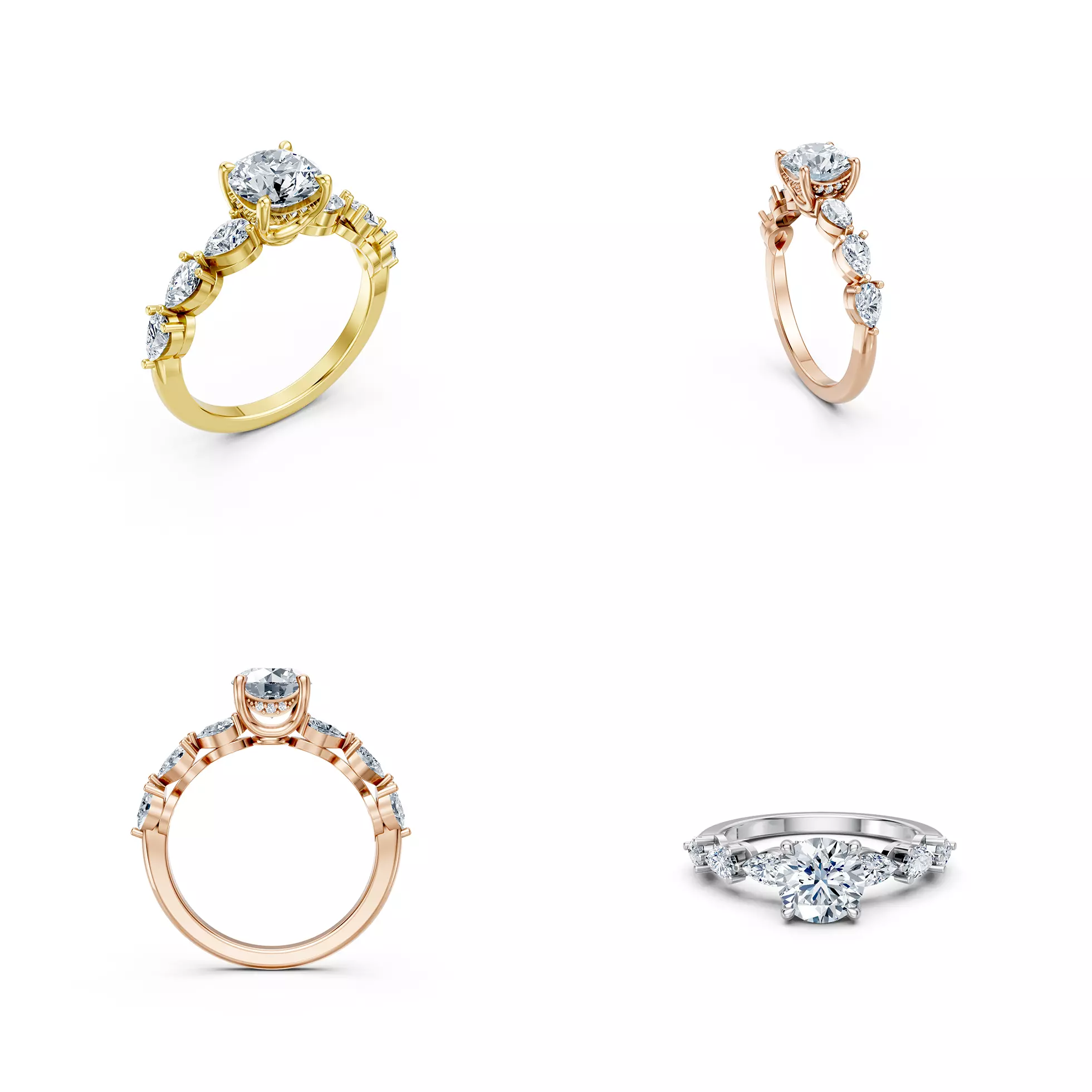 Luxury Multi Stone Solitaire Diamond Ring 3DM File 3D print model