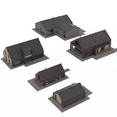 Modern residential wooden houses Low-poly 3D model