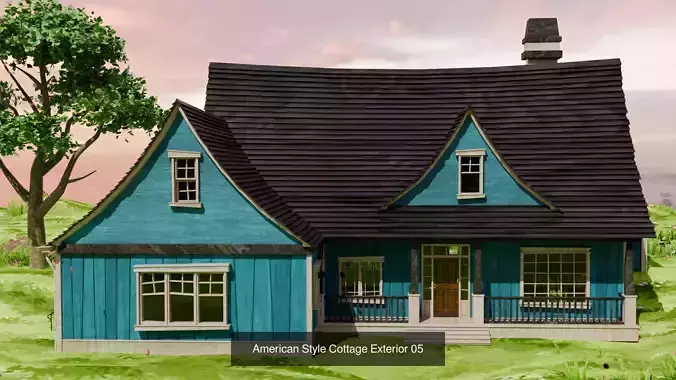 American Cottage Houses Pack - Low Poly PBR Game-Ready 6