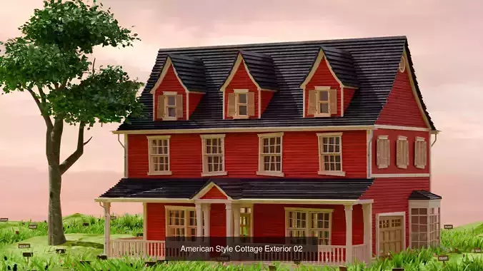 American Cottage Houses Pack - Low Poly PBR Game-Ready 3