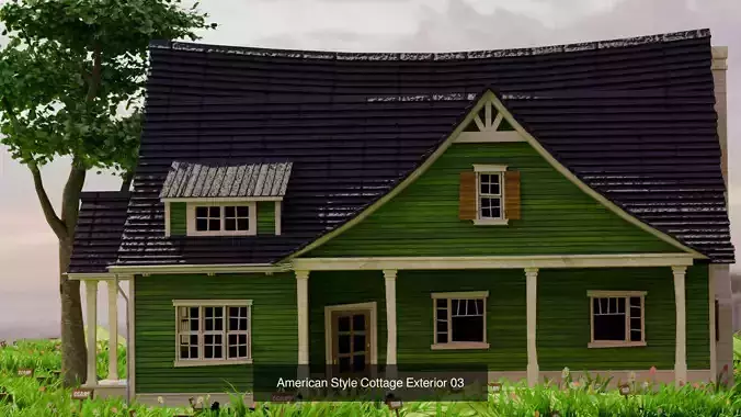 American Cottage Houses Pack - Low Poly PBR Game-Ready 4