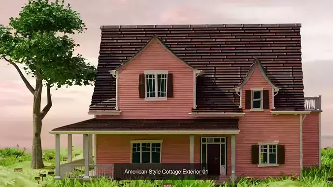American Cottage Houses Pack - Low Poly PBR Game-Ready 2