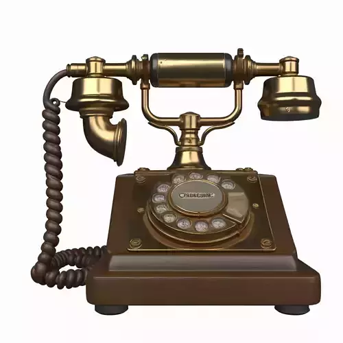 Antique Brass Bank Telephone 3D Model Rotary Dial Wooden