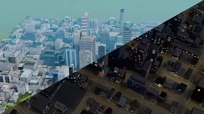 City Downtown Skyscraper Street Landscape 17 - DAY and NIGHT Low-poly 3D model