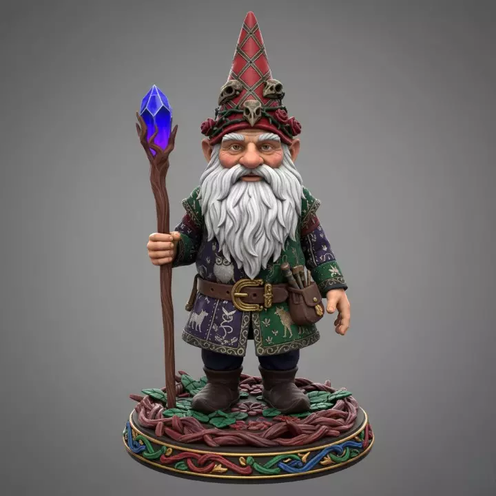3076 Fairy Tale Gnome Color Full Body Figurine on Base 3D print model