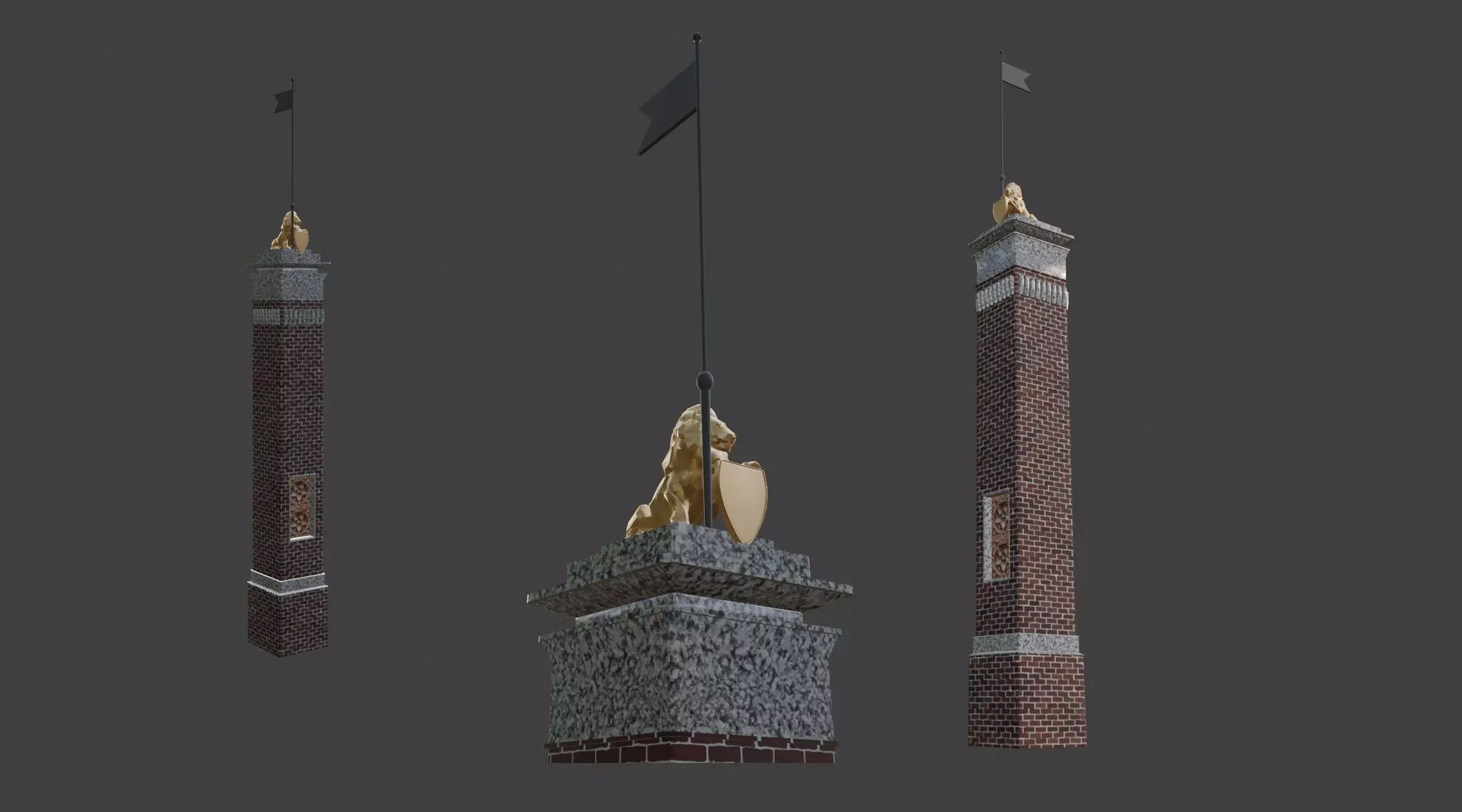 Victoria era column with lion pbr textures 3D model
