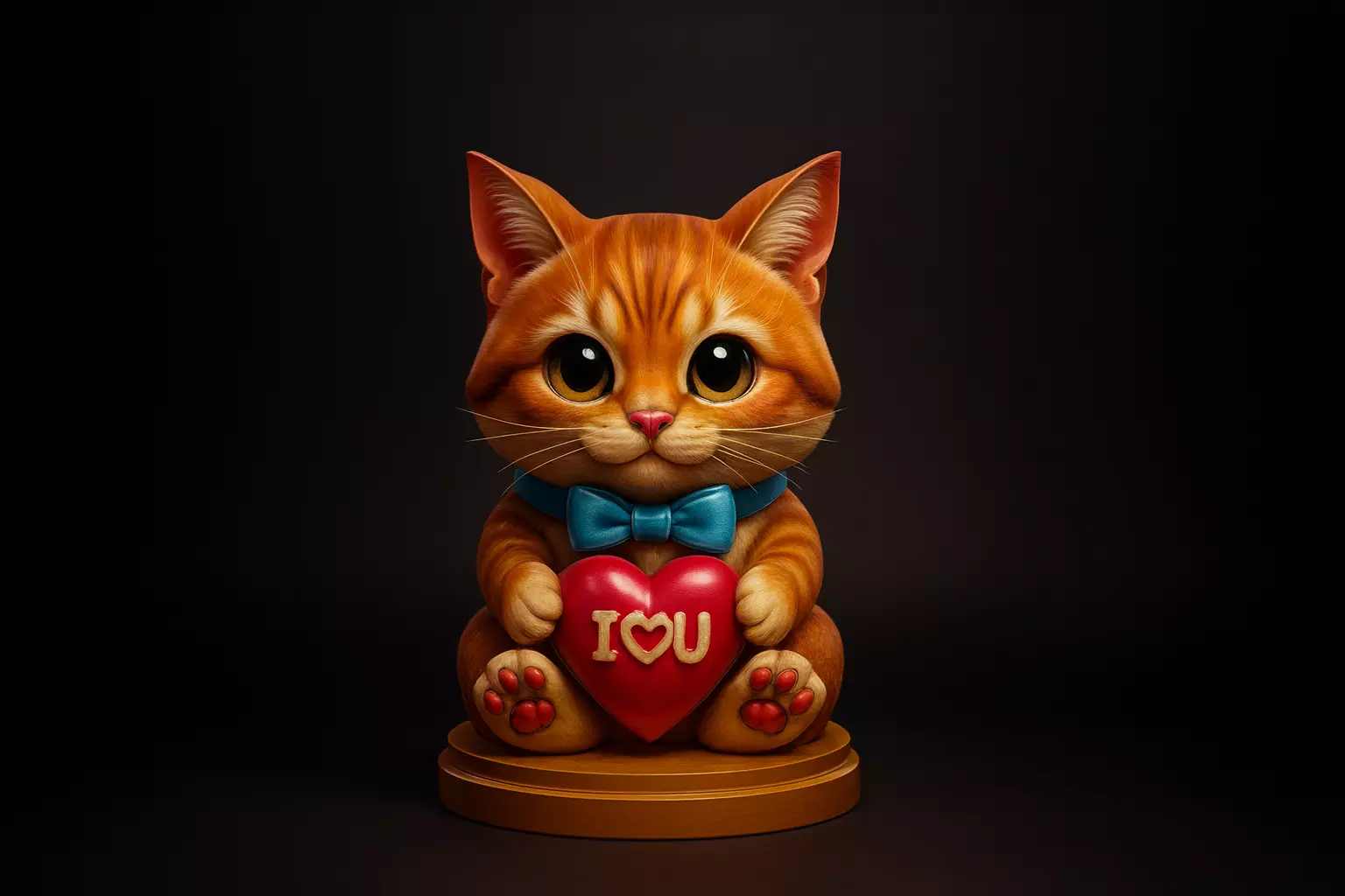 Cute Valentine Cat Figurine Love Cat Holding Heart Romantic 3D print model