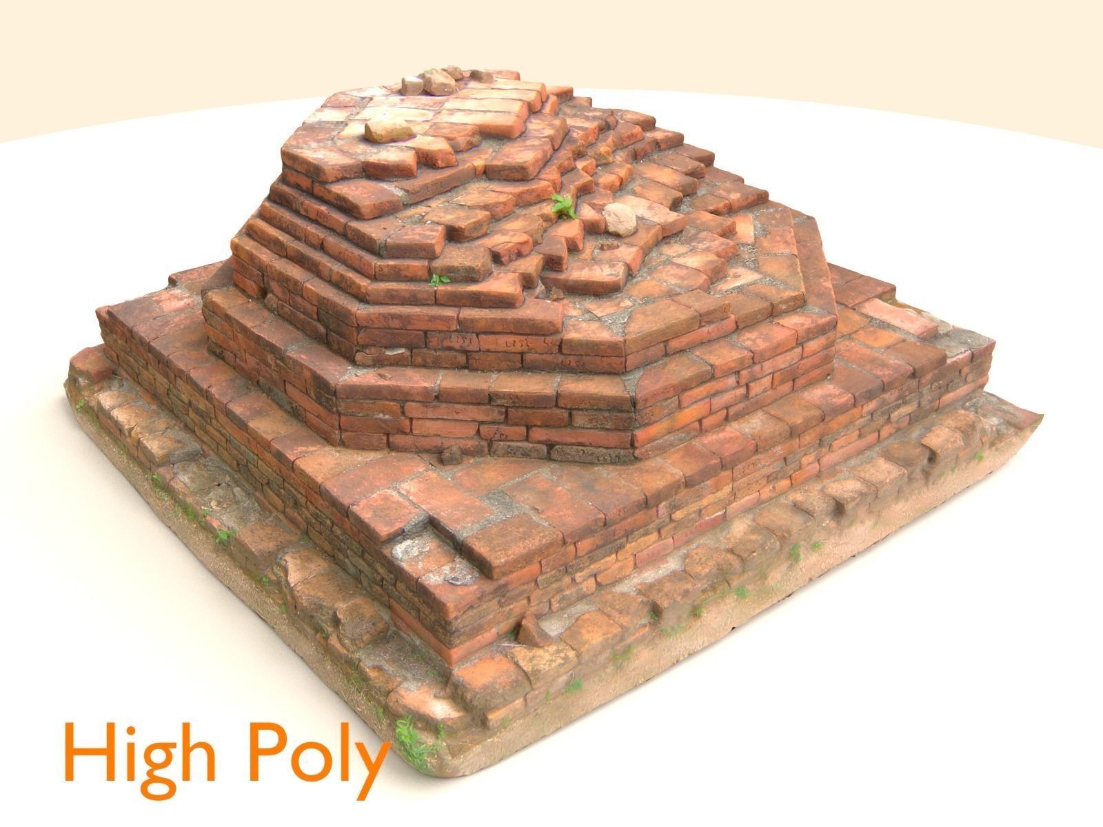 Brick Pillar Base Low-poly 3D model_0