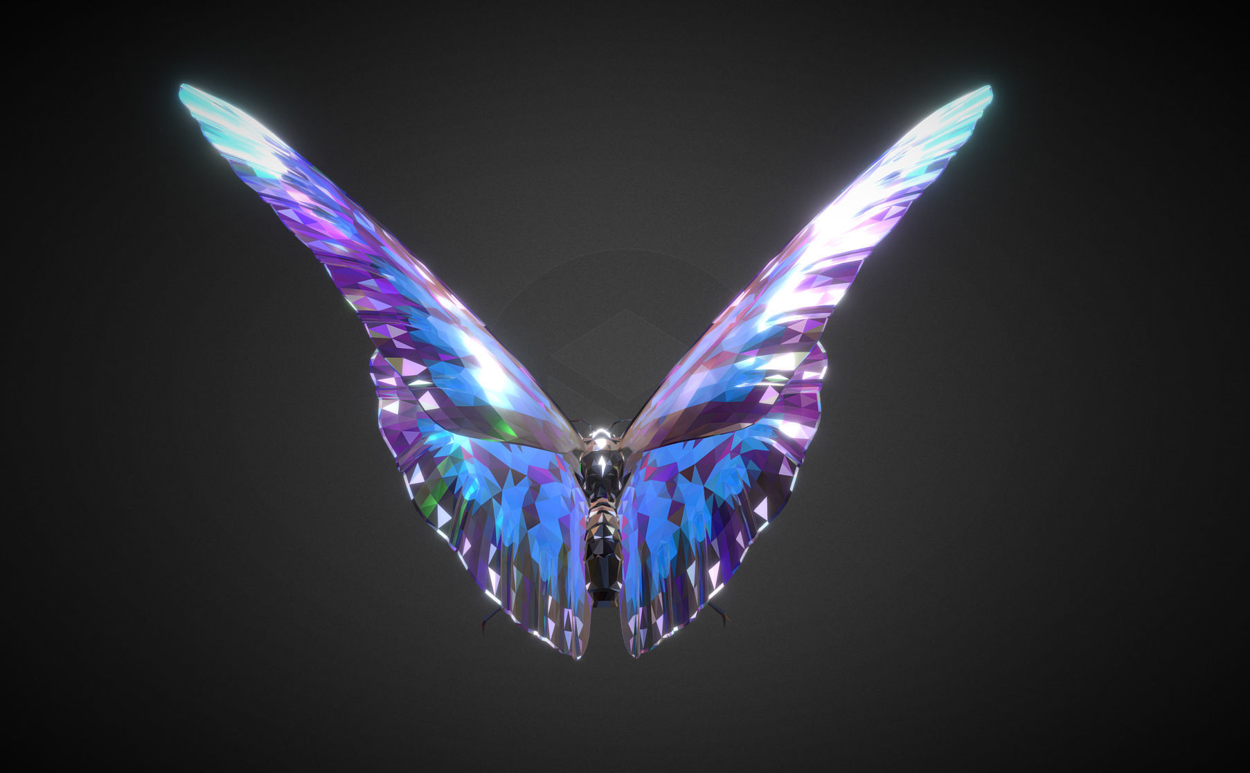 Batterfly Blue Low Polygon Art Insect Low-poly 3D model_2