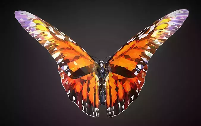 Batterfly Orange Low Polygon Art Insect Low-poly 3D model