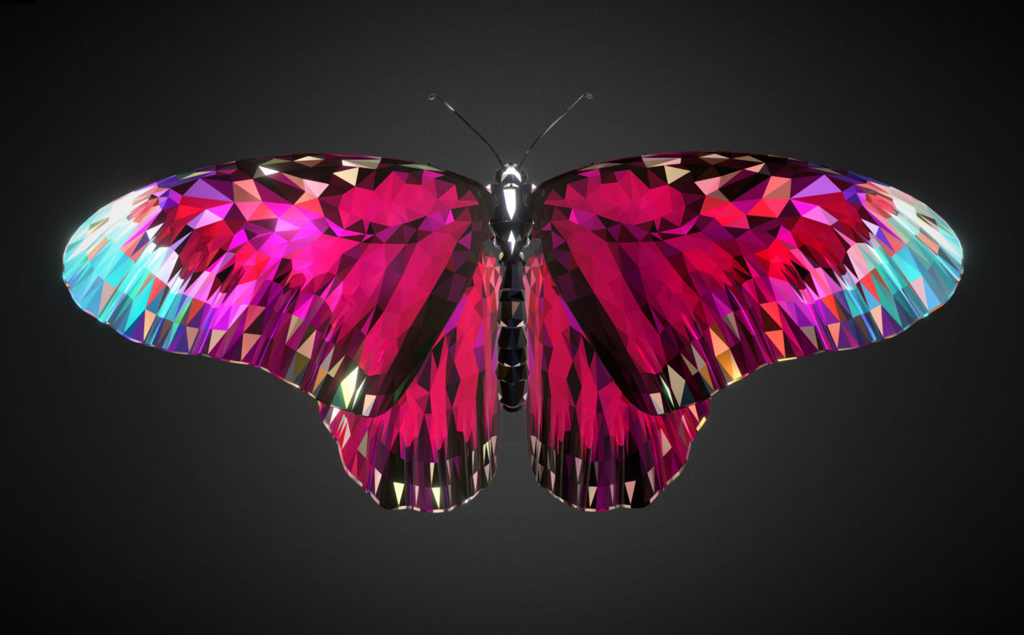 Batterfly Pink Low Polygon Art Insect Low-poly 3D model_3