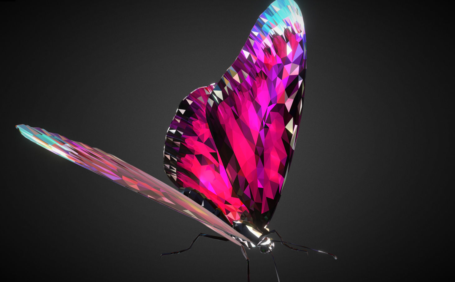 Batterfly Pink Low Polygon Art Insect Low-poly 3D model_2