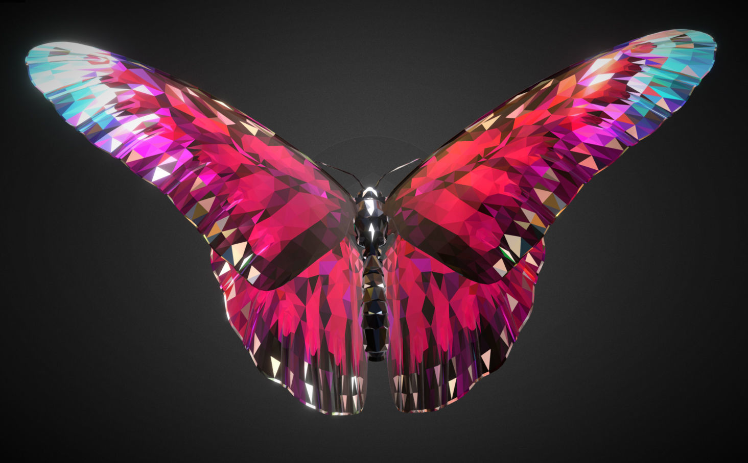 Batterfly Pink Low Polygon Art Insect Low-poly 3D model_1