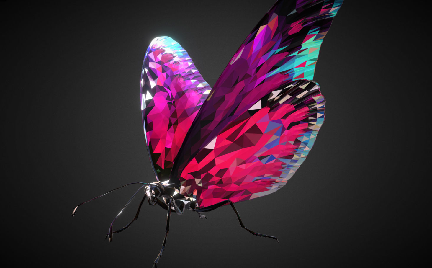 Batterfly Pink Low Polygon Art Insect Low-poly 3D model_4