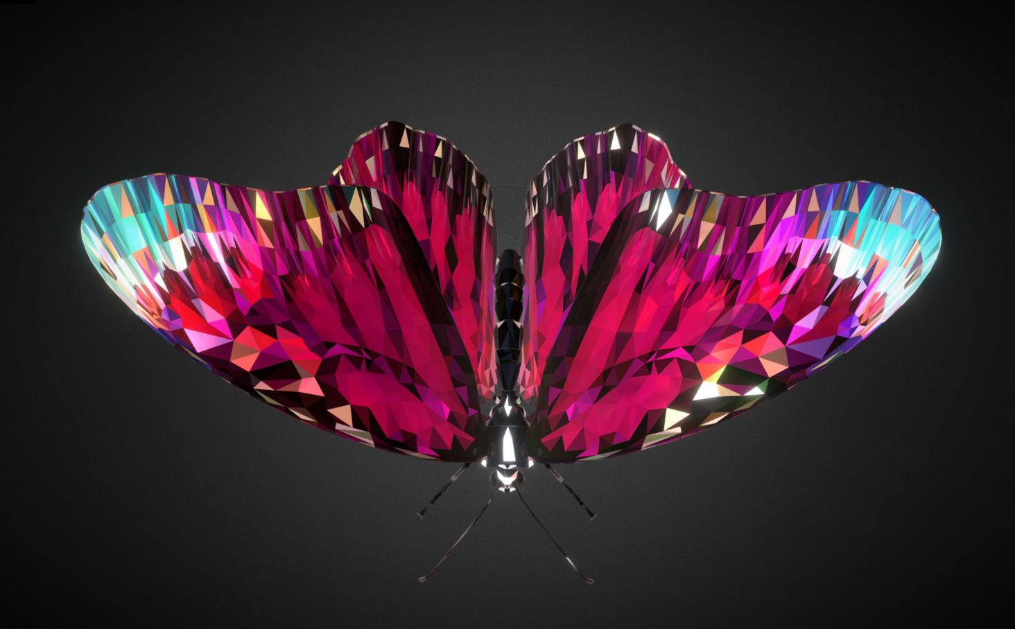 Batterfly Pink Low Polygon Art Insect Low-poly 3D model_5
