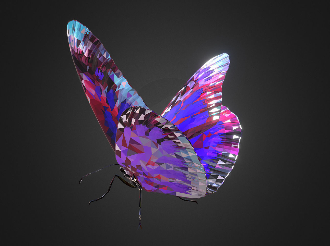 Batterfly Purple Low Polygon Art Insect Low-poly 3D model_3