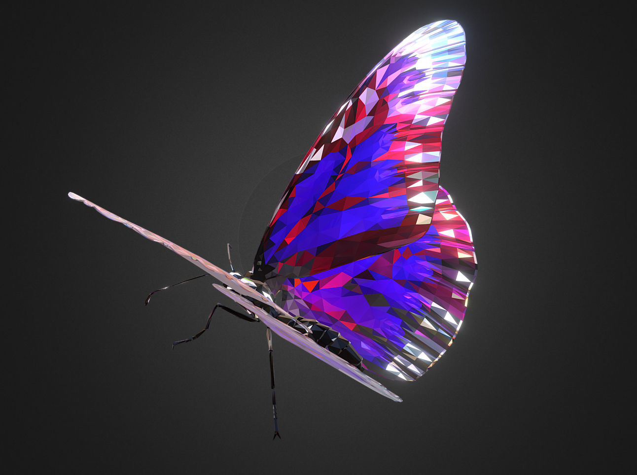 Batterfly Purple Low Polygon Art Insect Low-poly 3D model_2