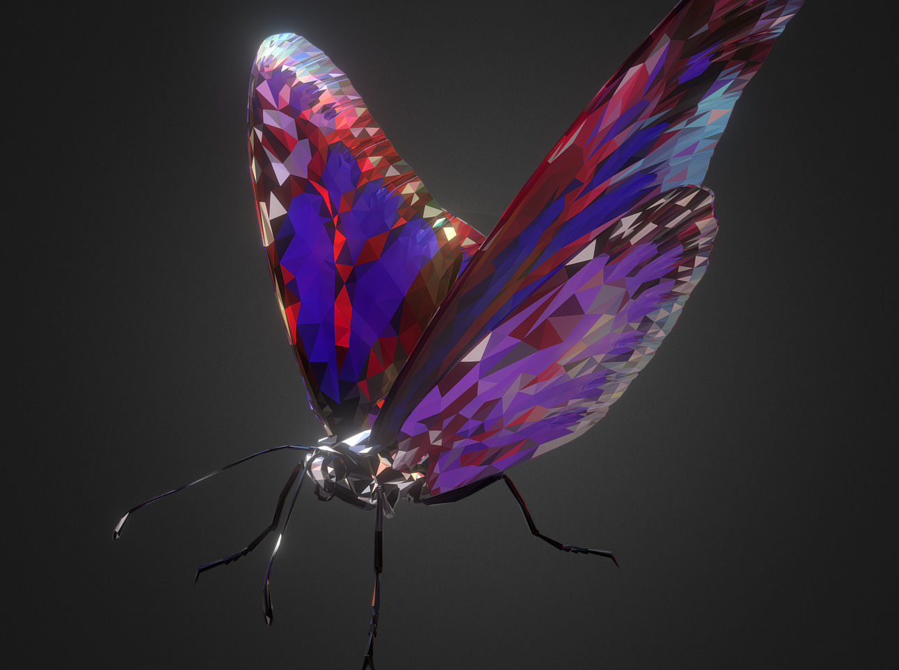 Batterfly Purple Low Polygon Art Insect Low-poly 3D model_5
