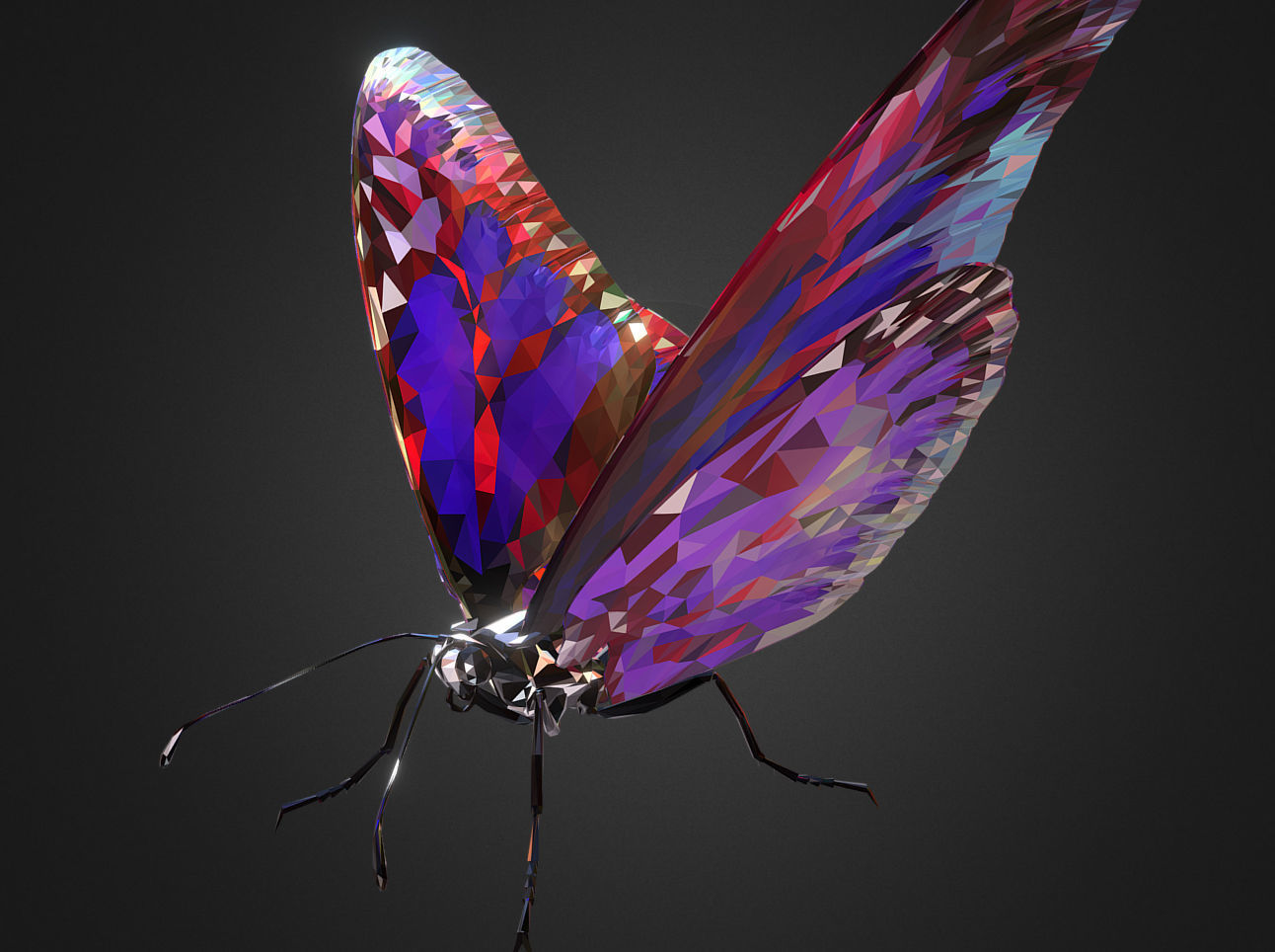 Batterfly Purple Low Polygon Art Insect Low-poly 3D model_1