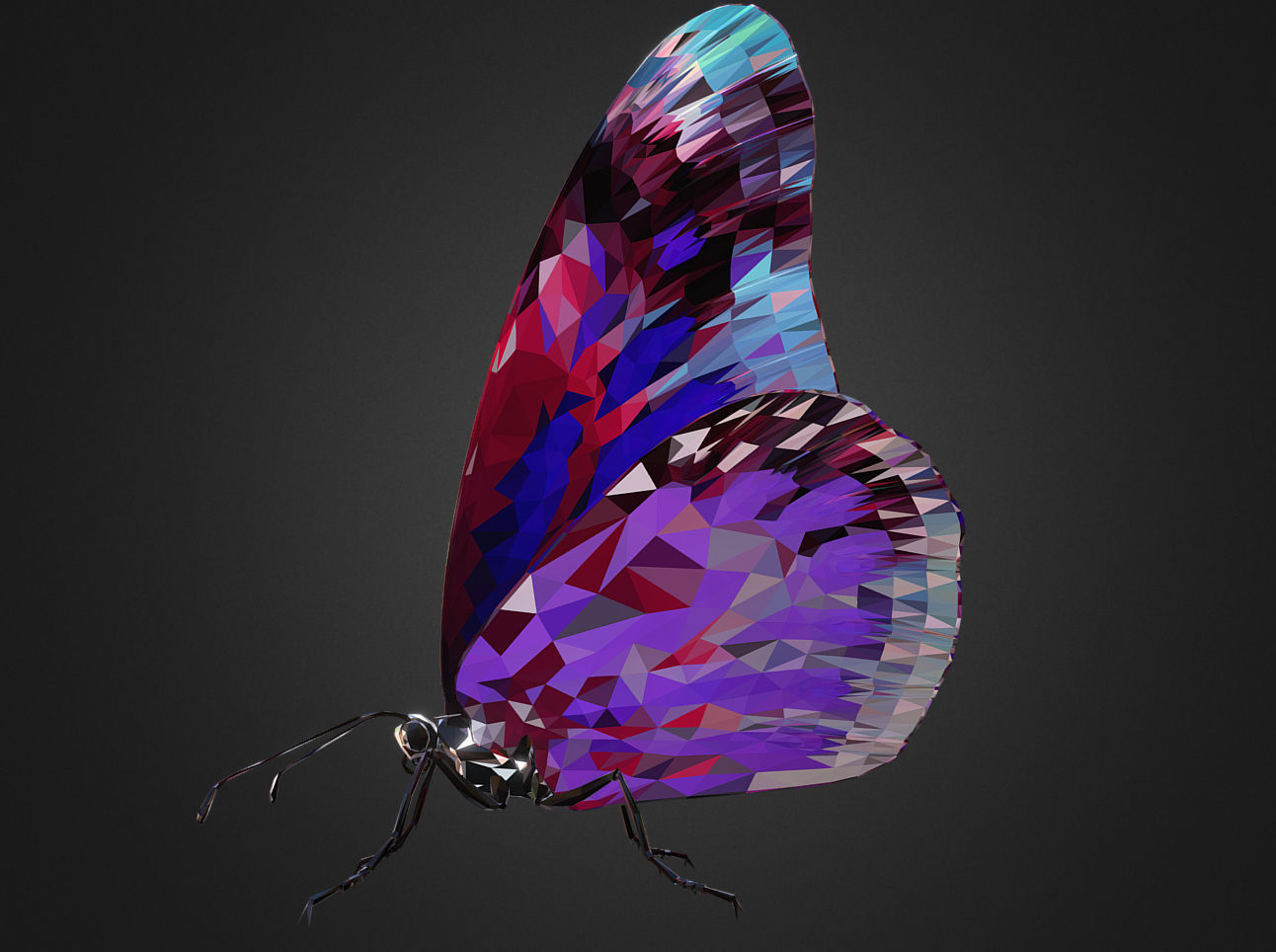 Batterfly Purple Low Polygon Art Insect Low-poly 3D model_6