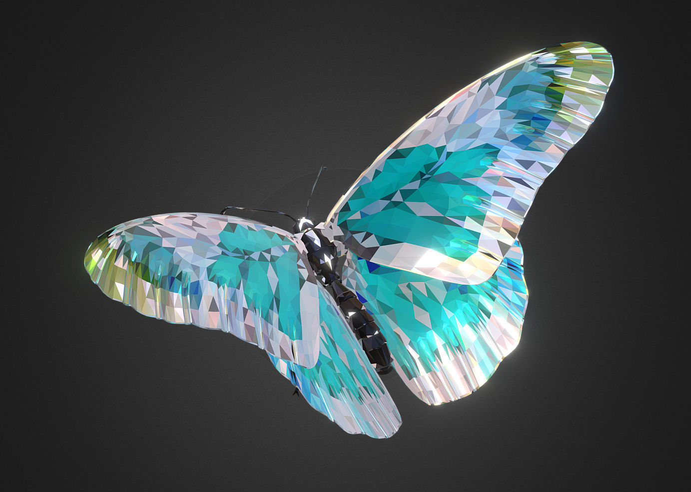 Batterfly Teal Low Polygon Art Insect Low-poly 3D model_1