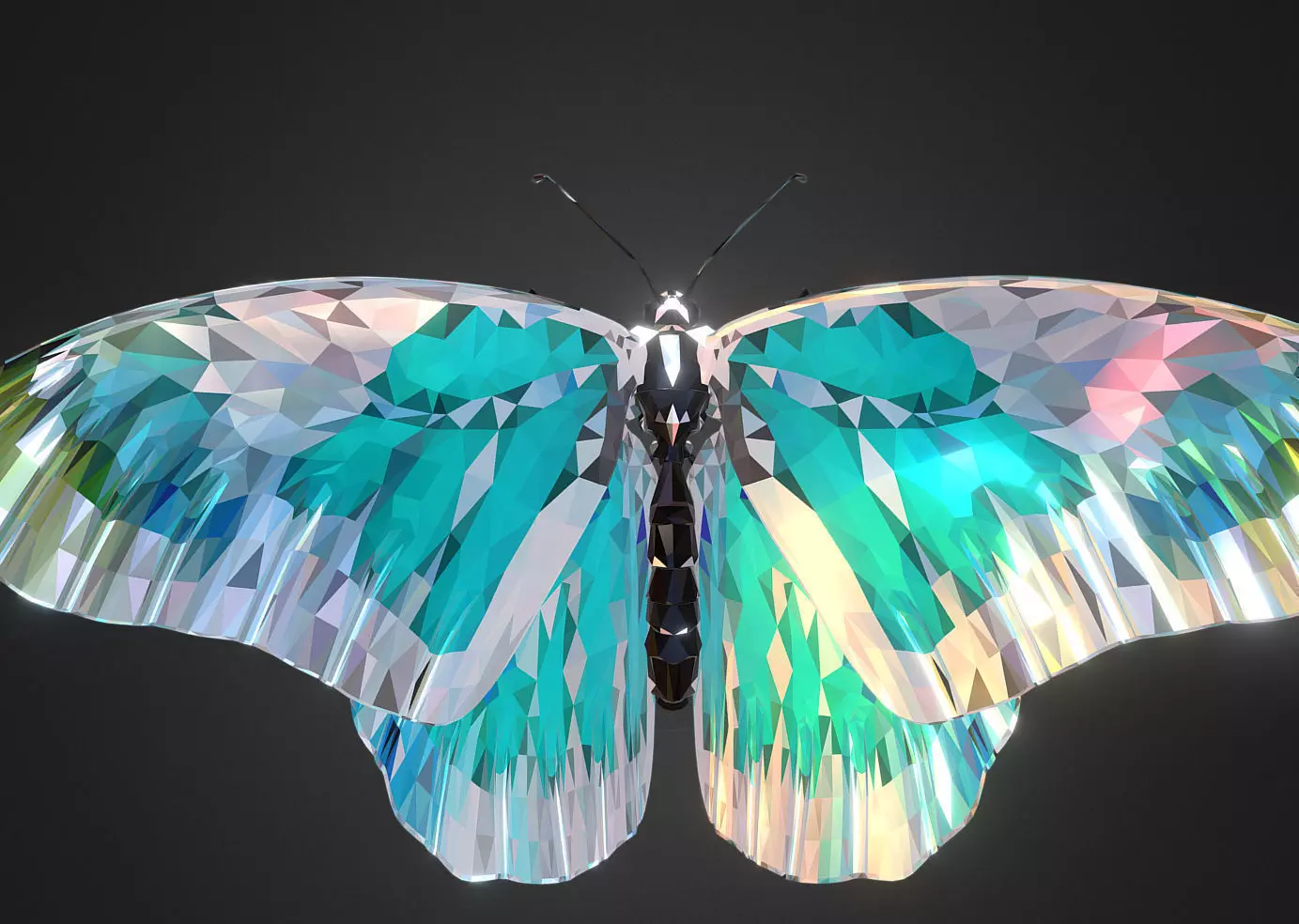 Batterfly Teal Low Polygon Art Insect Low-poly 3D model_0