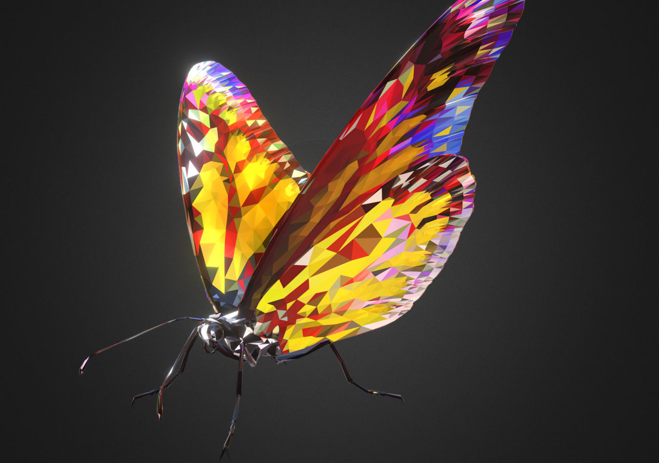 Batterfly Yellow Low Polygon Art Insect Low-poly 3D model_6