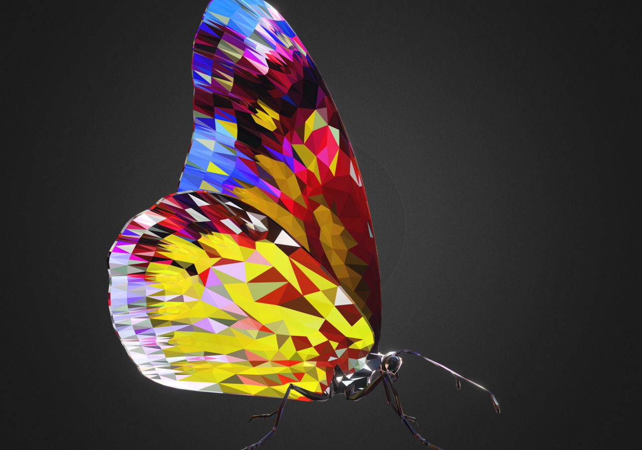 Batterfly Yellow Low Polygon Art Insect Low-poly 3D model_5