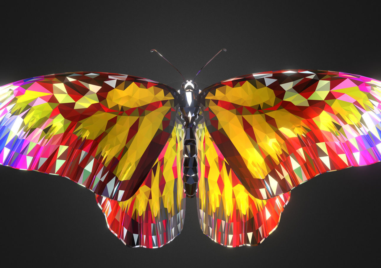 Batterfly Yellow Low Polygon Art Insect Low-poly 3D model_3