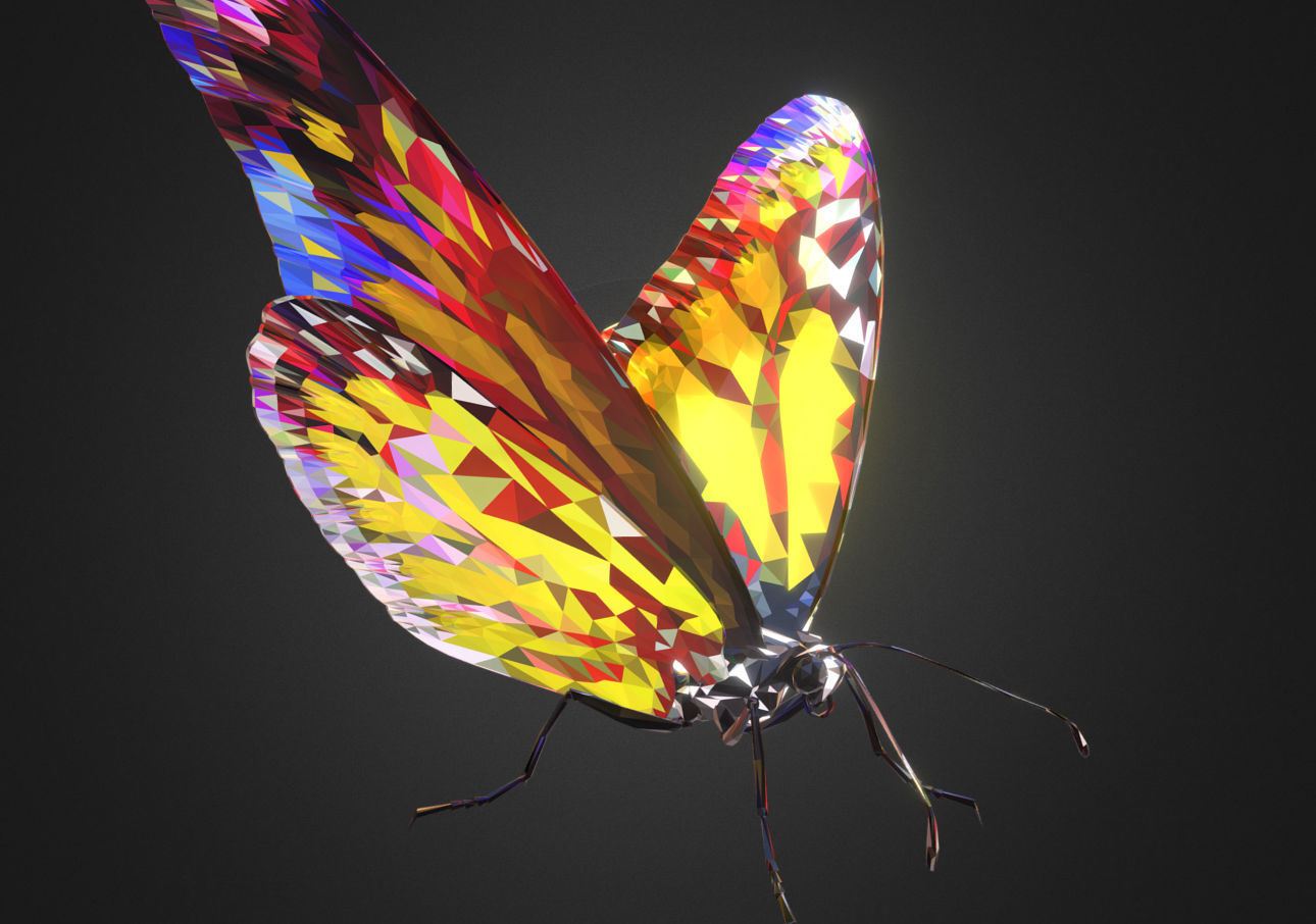 Batterfly Yellow Low Polygon Art Insect Low-poly 3D model_4
