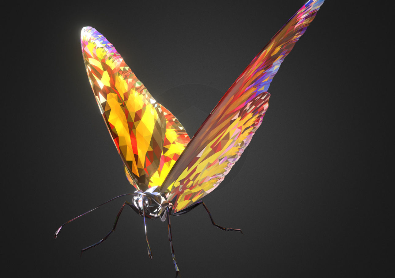 Batterfly Yellow Low Polygon Art Insect Low-poly 3D model_2