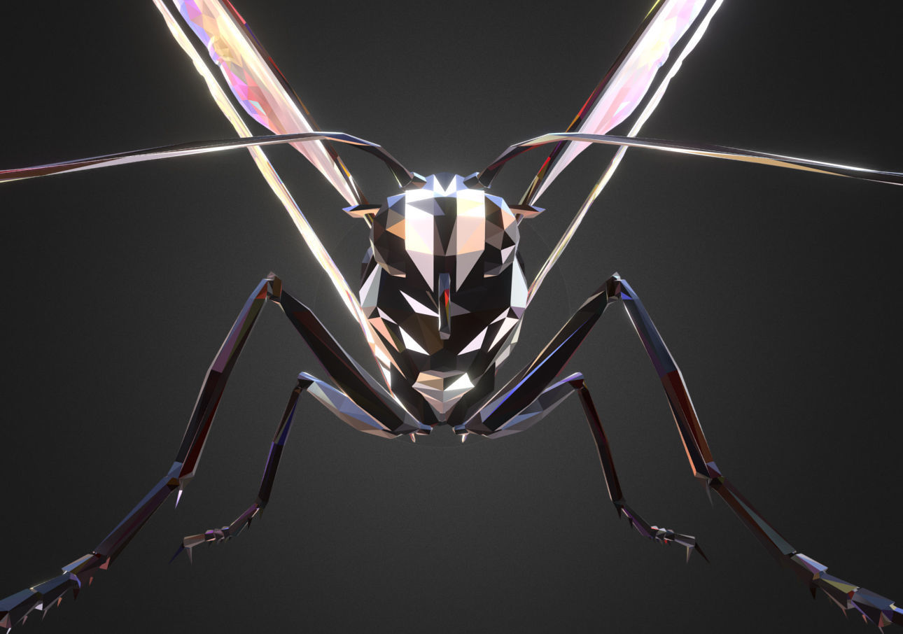 Batterfly Yellow Low Polygon Art Insect Low-poly 3D model_1