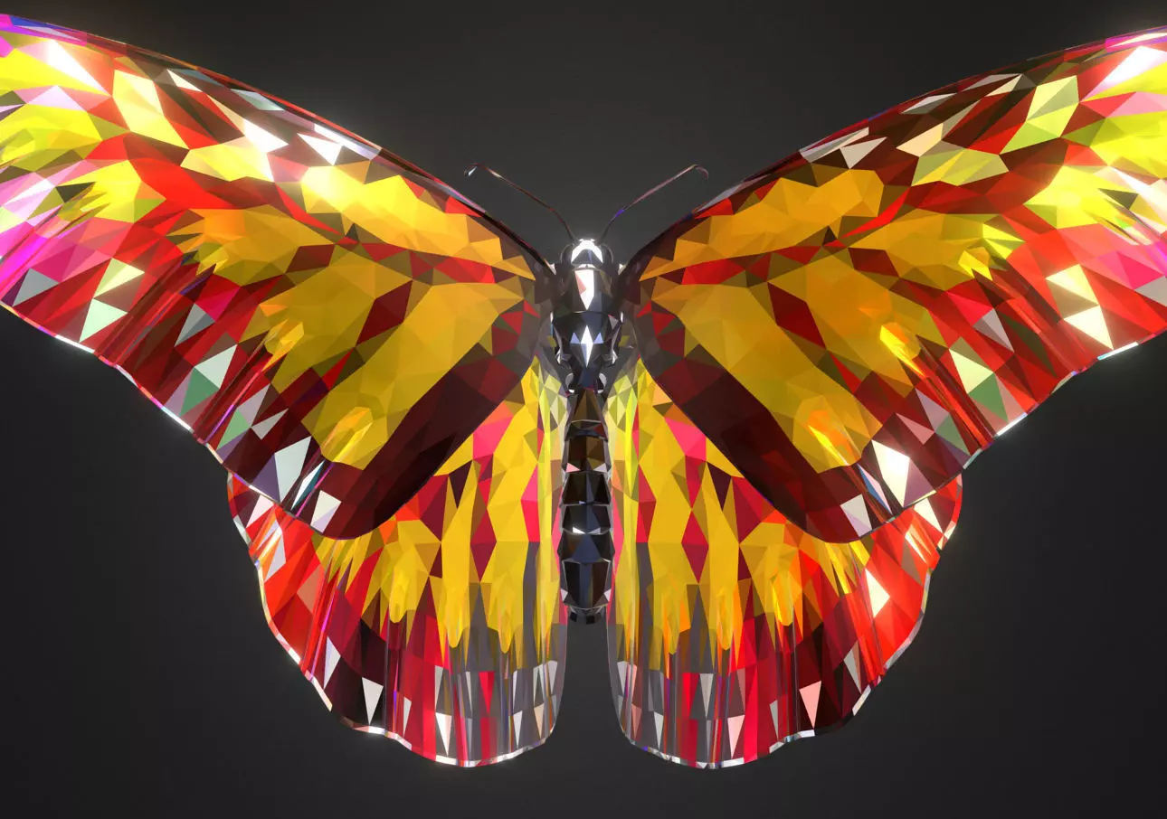 Batterfly Yellow Low Polygon Art Insect Low-poly 3D model_0