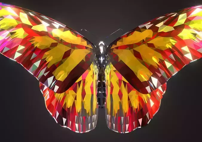 Batterfly Yellow Low Polygon Art Insect